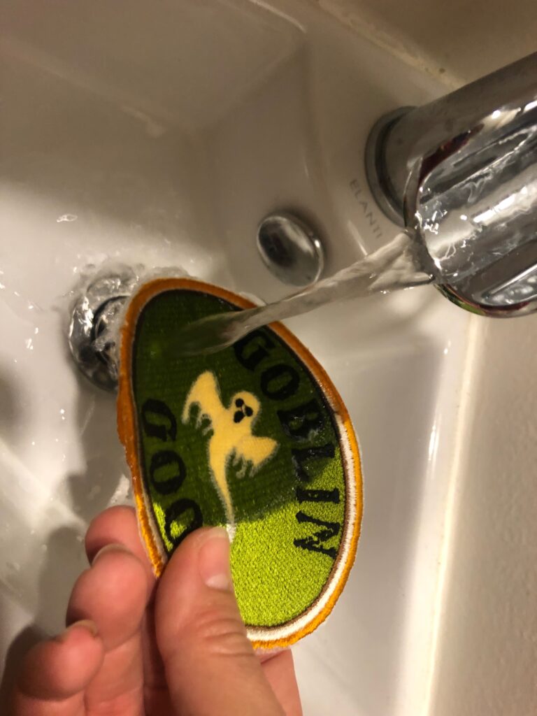 rinsing away stabilizer from decor patches