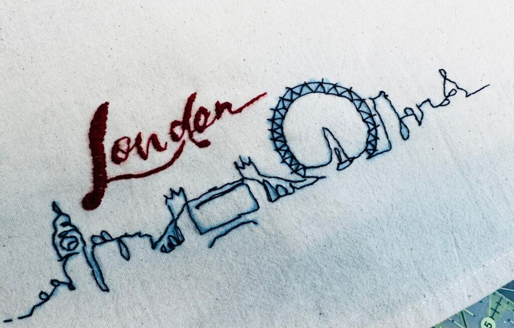 finished London design embroidery done with Iron-on Transfer Pens